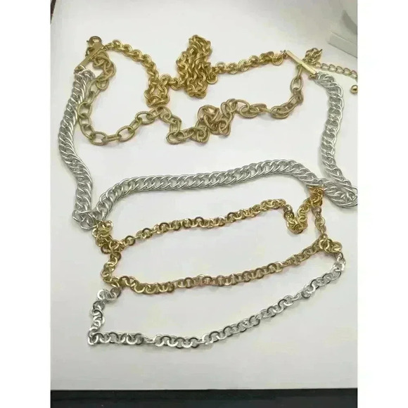 Chicos Silver Gold Tone Multi Layer Chain Link Elegant Necklace 6 Layers - Picture 6 of 6